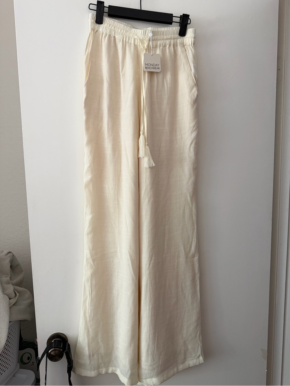 NWT Monday Swimwear Cream Wide-Leg Drawstring Pants size XS